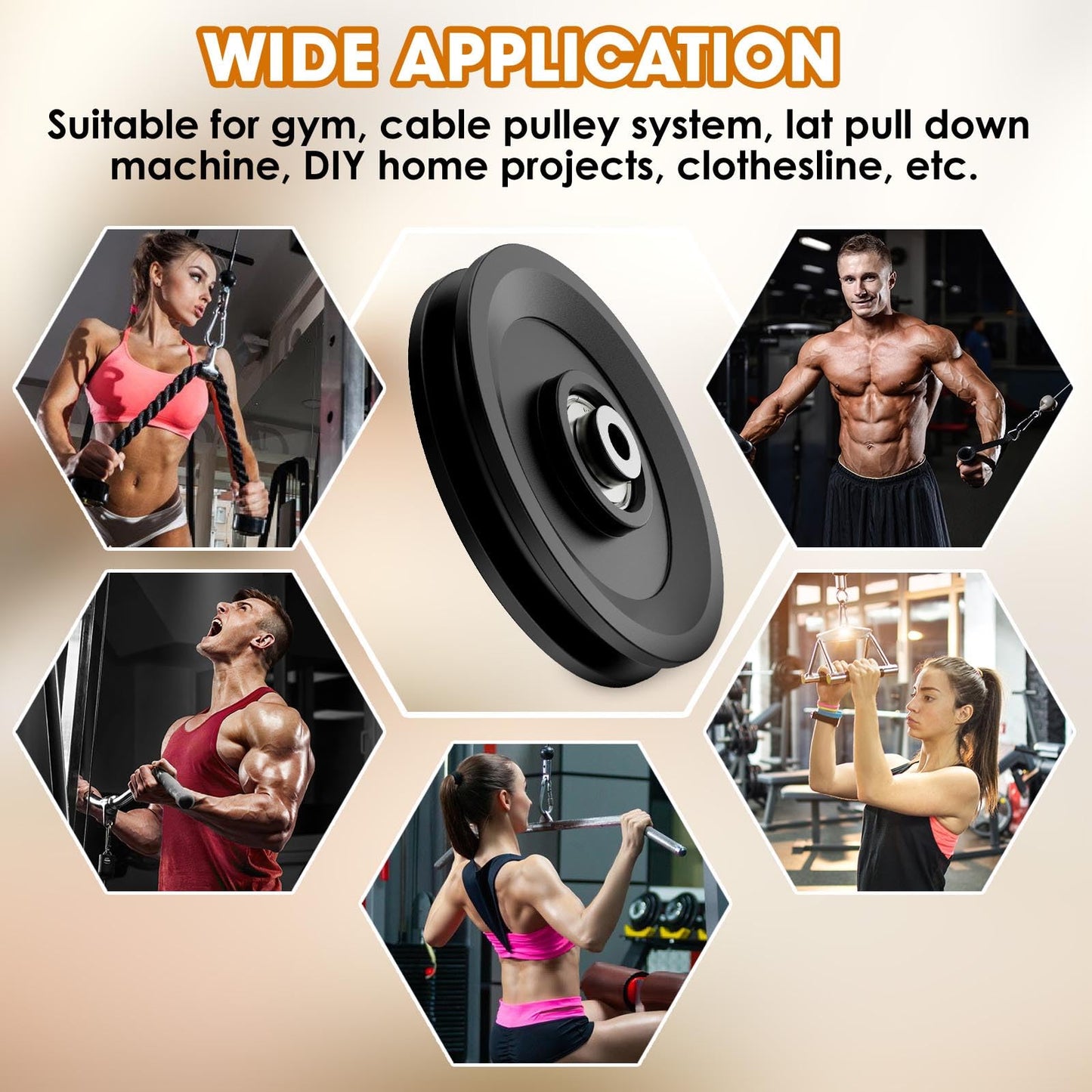 Anobeyi 114mm/4.5" Universal Nylon Bearing Pulley System, Gym Workout Cable Pulley Wheel & Weight Attachment Replacementfor Home Gym, Pulldown Smith Machine, Garage Lifting Equipment (Black-8pcs)