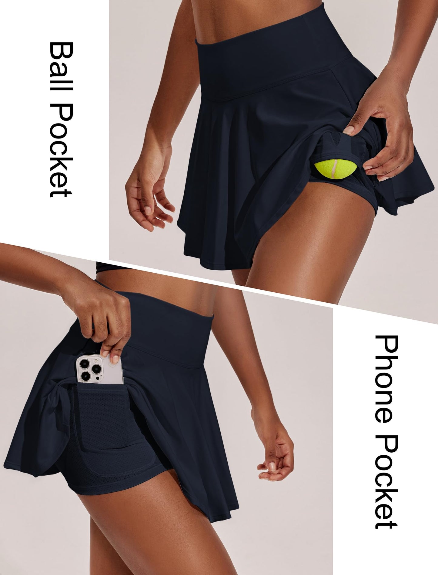 PINSPARK Tennis Skirts for Women High Waisted Golf Skirt with Pockets Pleated Athletic Skorts Mini Pickleball Outfits, Dark Navy XXL