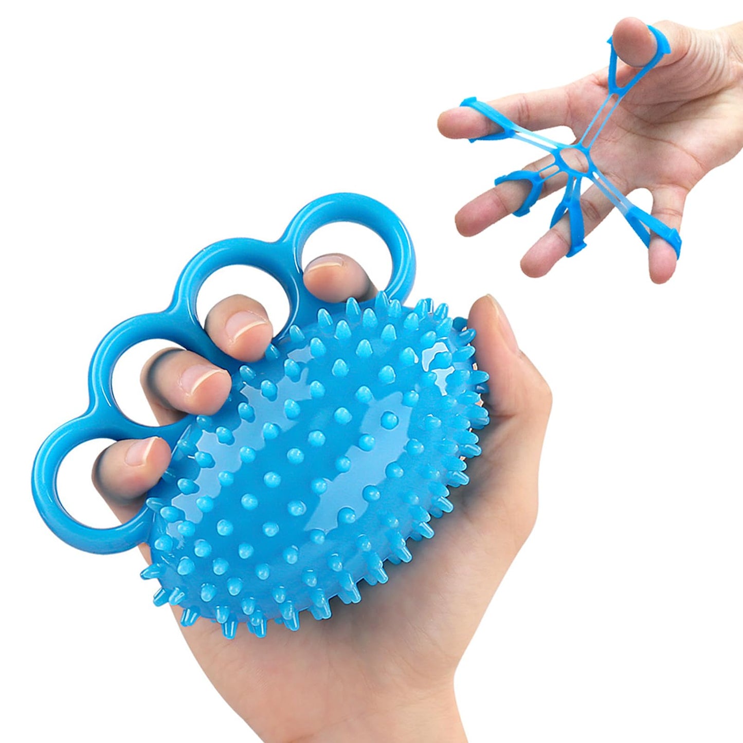 Hand Exerciser Ball and Finger Stretcher, Hand Grip Strengthener Trainer, Squeeze Balls, Wrist Pain Relief (Blue)