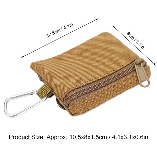 Lwuey EDC Pocket Pouch, Mini Molle Pouch Wallet Tactical Keychain Pouches Multi Function Carabiner Gadget Utility Organizer Key Card Case Zipper Portable Military Outdoor Bag Tactics Waist(Brown)