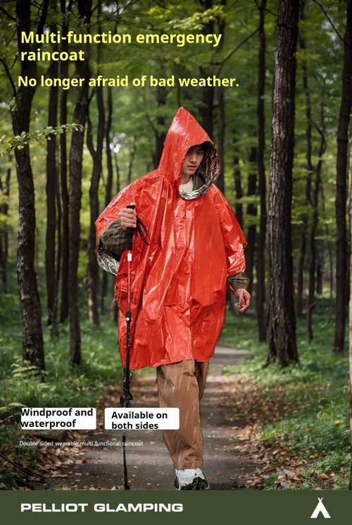 CYFaiLiQ Outdoor multifunctional emergency rain cloak maintains 90% of body heat, made of reusable PE material, suitable for camping and hiking emergency supplies, 4 pieces