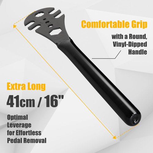 CyclingDeal Multi-Function Bicycle Pedal Wrench 15mm & 9/16" Spanner - 41cm/16 Extra Long Handle Comfortable Grip - Great MTB Road Bike Pedal Removal Tool
