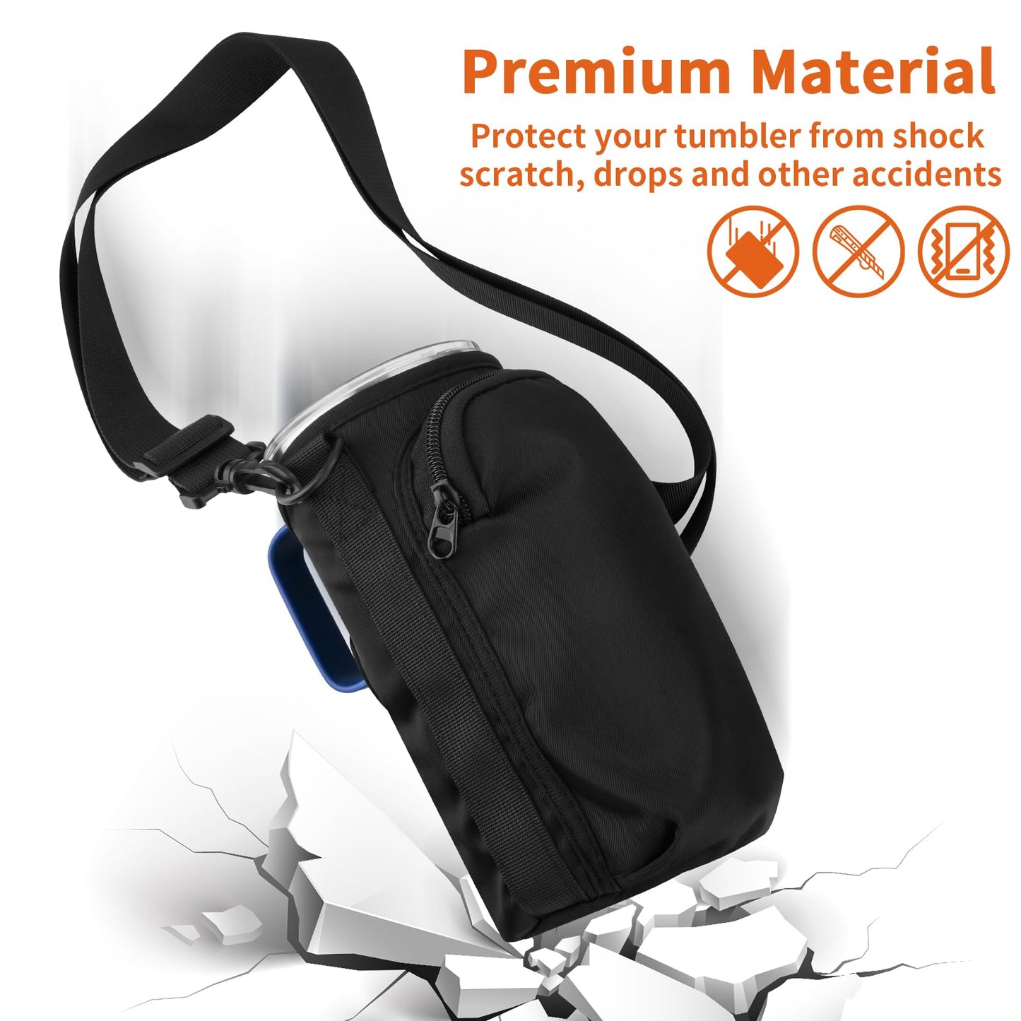 Xxerciz Water Bottle Carrier Bag for YETI Rambler 35 oz Straw Mug, Nylon Water Bottle Holder Pouch with Adjustable Strap and Phone Pocket, Tumbler Carrier Sling Bag for Outdoor Travelling Camping
