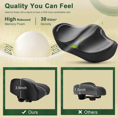 GINEOO New Noseless Oversized Bike Seat, Extra Wide Comfort Pure Memory Foam Bicycle Seat Cushion, Compatible Saddle Replacement with Electric Bike, Exercise, Cruiser, Road Bike for Men & Women