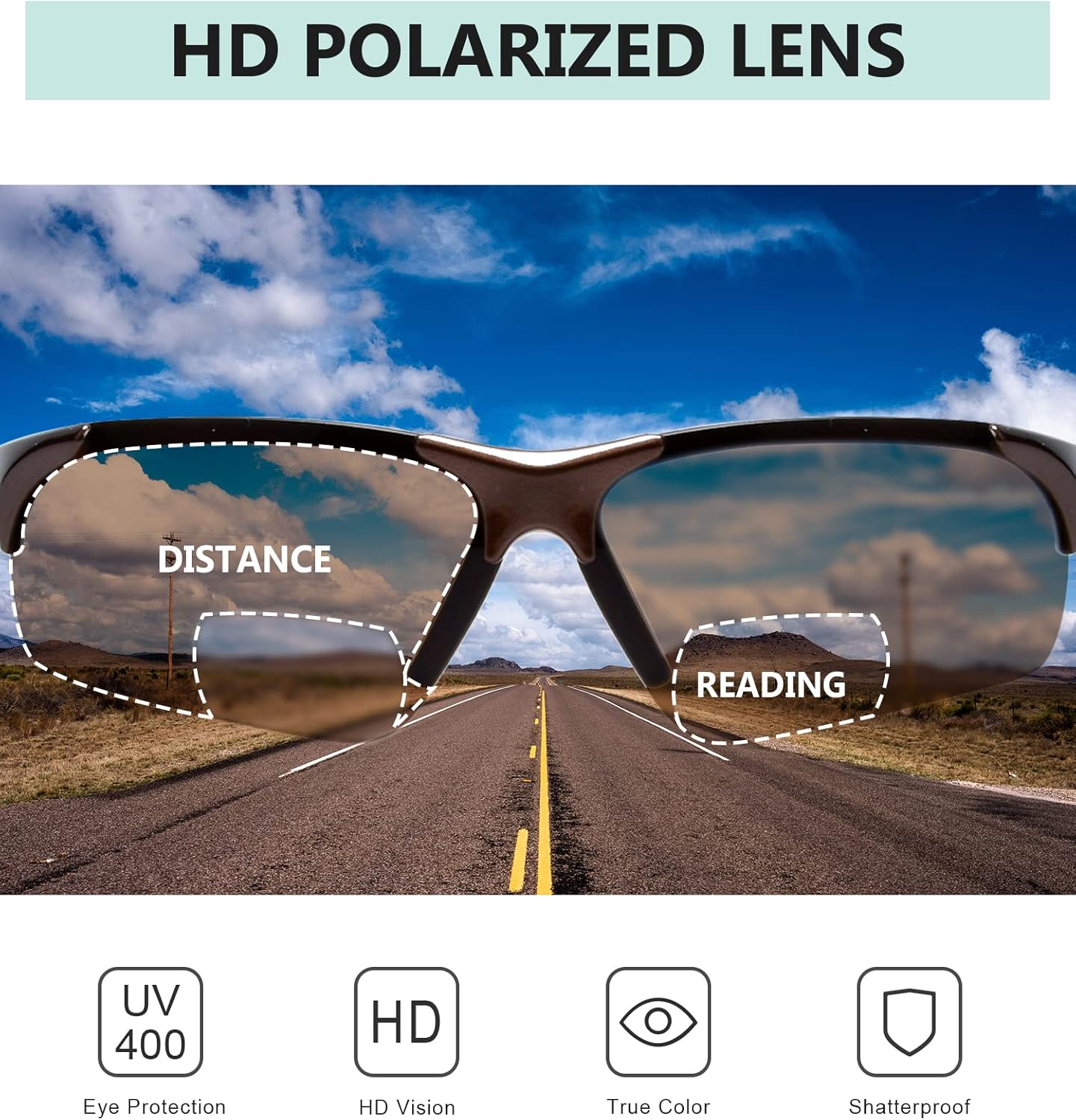 Eyekepper TR90 Unbreakable Sports Half-Rimless Bifocal Sunglasses Baseball Running Fishing Driving Golf Softball Hiking