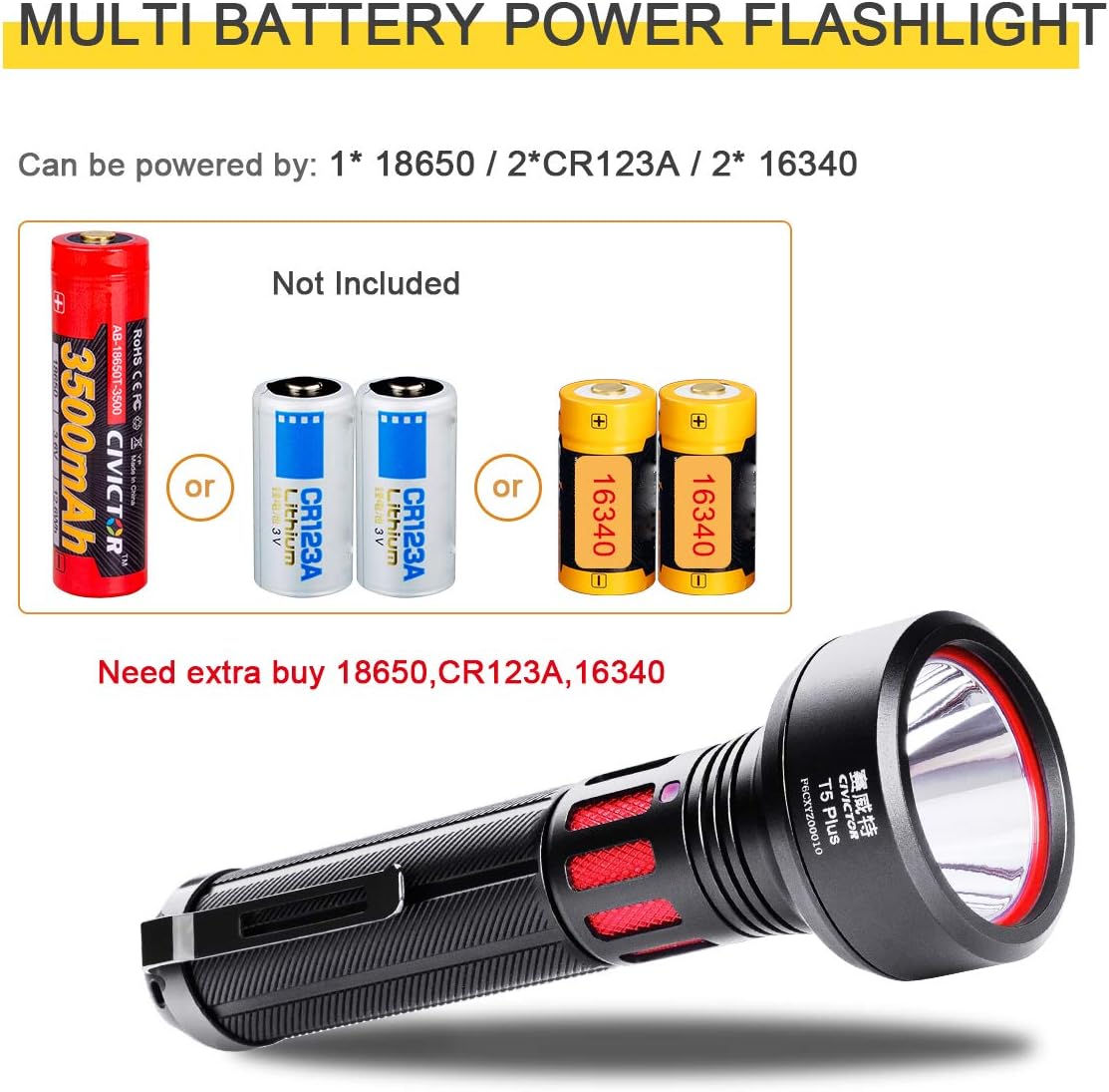 Super Bright Flashlight Tactical Military Grade 365m Ultra High Beam Pocket Waterproof IP68 Small LED Flashlight CR123A Battery Power 900 Lumens Mini Police EDC survival Camping Torch Light Gear