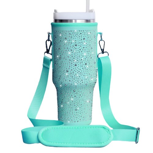 FLWVOG Bling Stanley Cup Bag, Stanley Purse Water Bottle Carrier with Strap Stanley Cup Holder with Phone Pocket for Stanley 40 oz (Green)