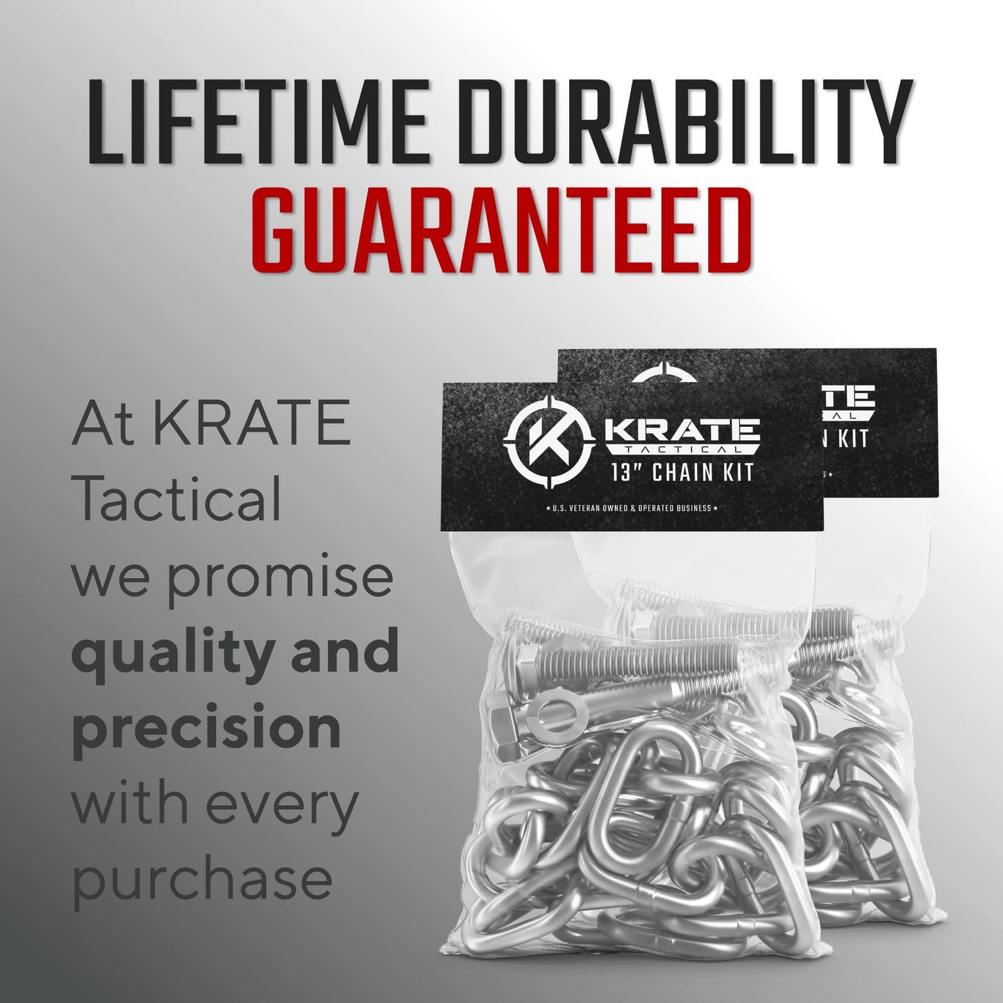 KRATE Tactical 13" Chain Kit (2-Pack) - AR500 Steel Shooting Target Mounting Hardware - 1/4" Grade 30 Proof Steel Chains for AR500 Metal Target Hanger Mount for Precision Shooting