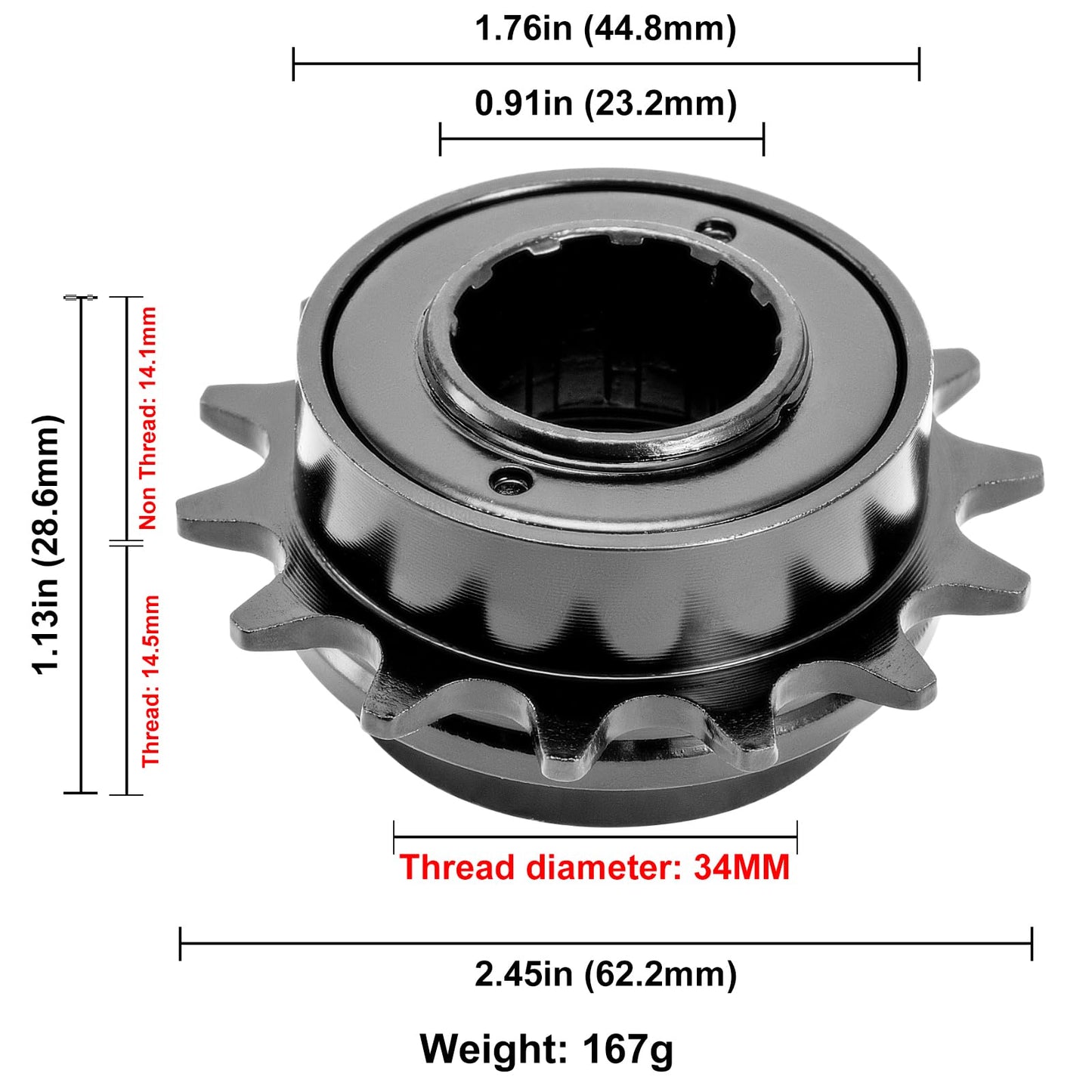 Hycline Single Speed Bike Freewheel: 14T Compatible with 1/2''×1/8'' Bicycle Freewheel - Threaded Type Freehub Replacement Parts (Black)