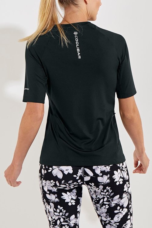 Coolibar UPF 50+ Women's Devi Short Sleeve Fitness T-Shirt - Sun Protective (X-Small- Black)