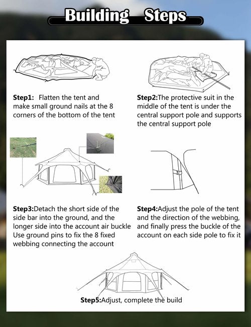 UKGlamping 5M Cotton Canvas Bell Tent - Yurts with Stove Jack, Easy to Set Up，Windproof, Breathable Shade, Family Camping Travel, Group Activities, 4 Season Polyester Cotton Black Tent