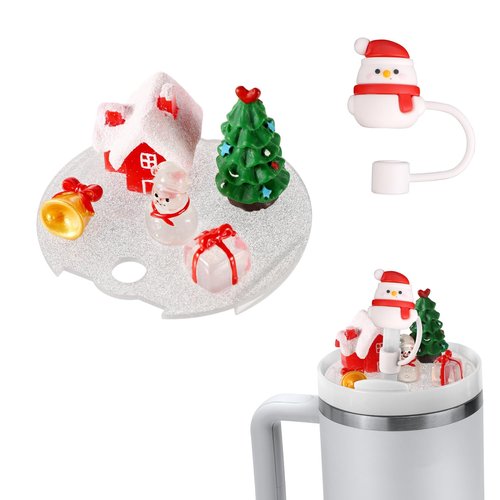 Gosknor Christmas Cup Lid Accessories Charms for Stanley Cup H2.0 30oz, Snowman Leak-Proof Silicone Straw Lid Xmas Straw Toppers Cover Cap Compatible with Stanley Tumblers Accessories