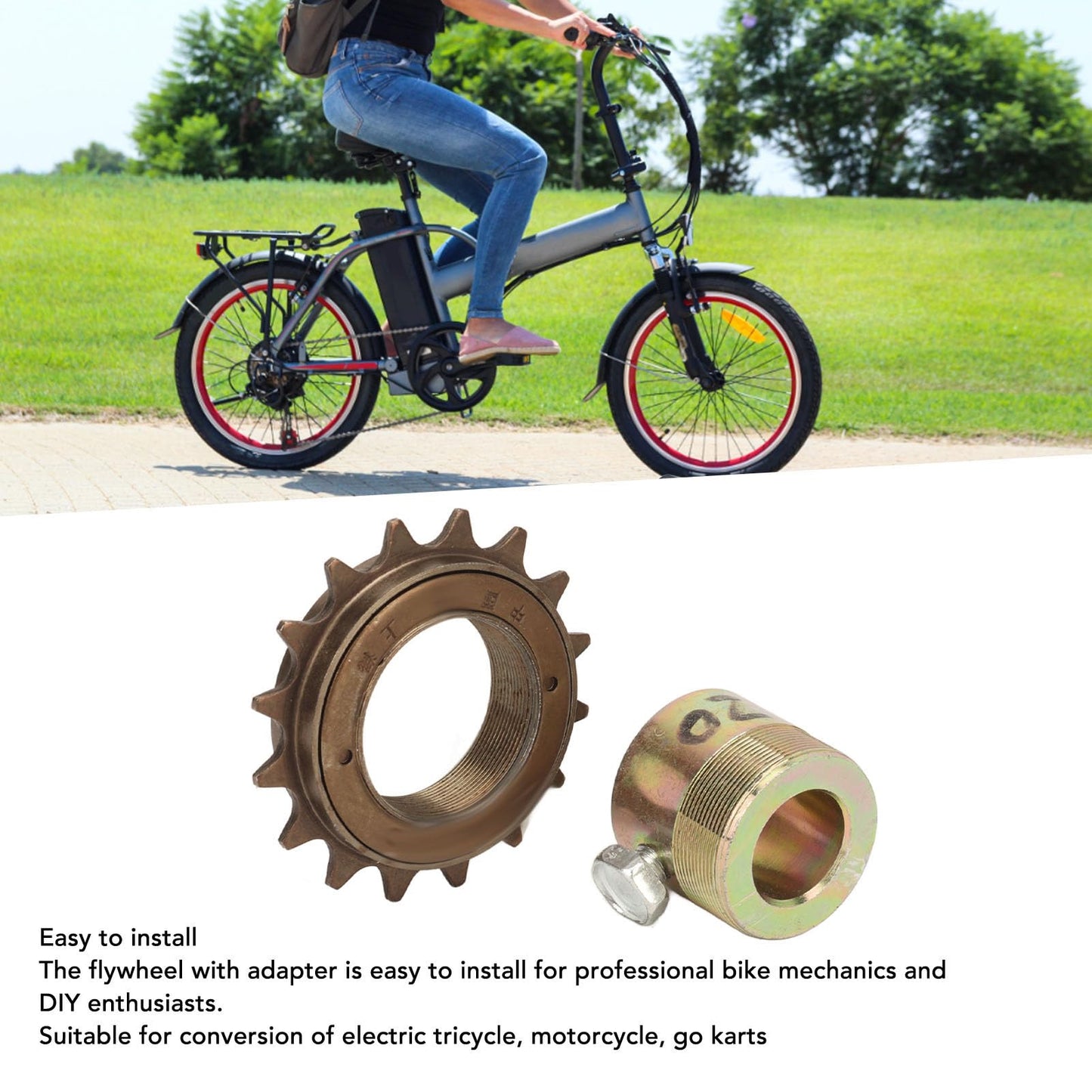 Freewheel Adapter Kit, 16T Freewheel with 20mm Adapter, 20mm Freewheel Adapter Replacement for Electric Tricycles Motorcycles Karts, High Strength Iron