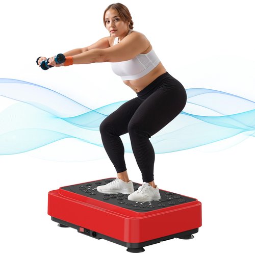 SogesPower Vibration Plate Exercise Machine, Full Body Workout Vibration Plate for Lymphatic Drainage Weight Loss, Shake Plate Machine with Loop Bands, Vibrating Power Plate for Home Gym, 450LBS Red