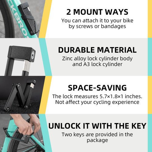 ROCKBROS Folding Bike Lock, Bicycle Lock Heavy Duty Anti Theft, Bike Locks with Mounting Bracket, Durable Alloy Scooter Lock,67 cm/26 inches