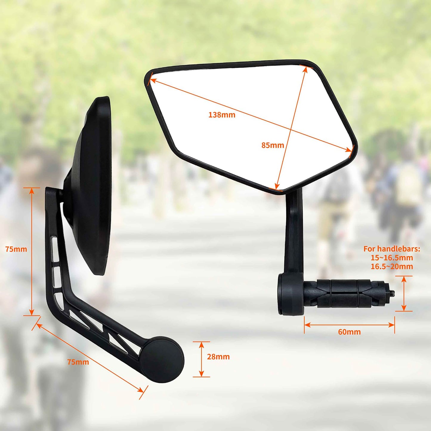 Homieway Bike Mirror for Handlebar,HD Glass Lens Bicycle Mirror, Scratch Resistant and Fall Resistant Handlebar mirror, Adjustable E-bike Rear View Mirrors, Bar End Cycle Mirror Left (0.59-0.7in)