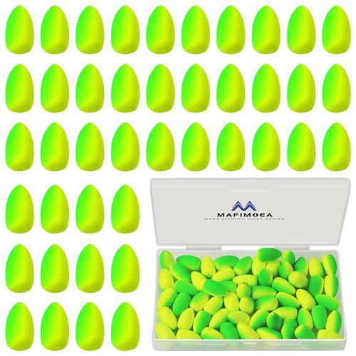 MAFIMOEA 80/60/45 PCS Bullet Fishing Foam Floats Snell Float Surf Pompano Rigs Float for Spinner Rig Making Fly Fishing Strike Indicators for Trout Catfish Walleye (Yellow-Green, M/60PCS)