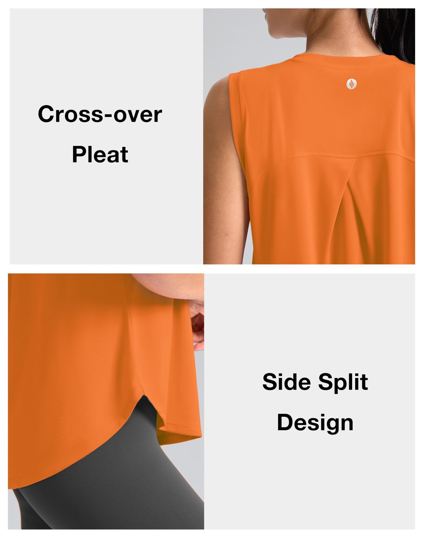 SANTINY Women's Sleeveless Workout Tops Breathable Lightweight Active Tennis Yoga Shirts Athletic Running Tank Tops for Women (Neon Orange_M)