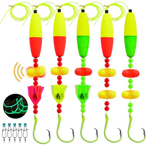 PROBEROS Catfish Rigs Fishing Rig - Bank Fishing Catfishing Tackle Floats Rattler Beads Rig Kit with Snaps 10/0 Circle Hooks Catfishing Rigs 5pcs/Set