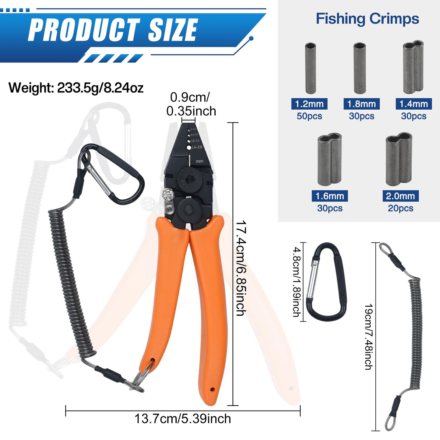 Fishing Crimping Tool Kit, Fishing Crimping Pliers with 160pcs Crimp Sleeves Kit Wire Rope Leader Crimper Tool 6.8 inch Crimpers Pliers Wire Cutter Copper Loop Sleeves