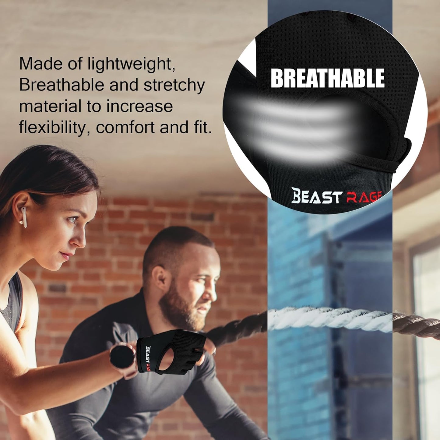 BEAST RAGE Workout Gloves for Men Gym Gloves for Weightlifting Women Fingerless with Palm Protection Padding, Breathable and Lightweight Weight Lifting Glove Cycling Pull Up (Black, M)