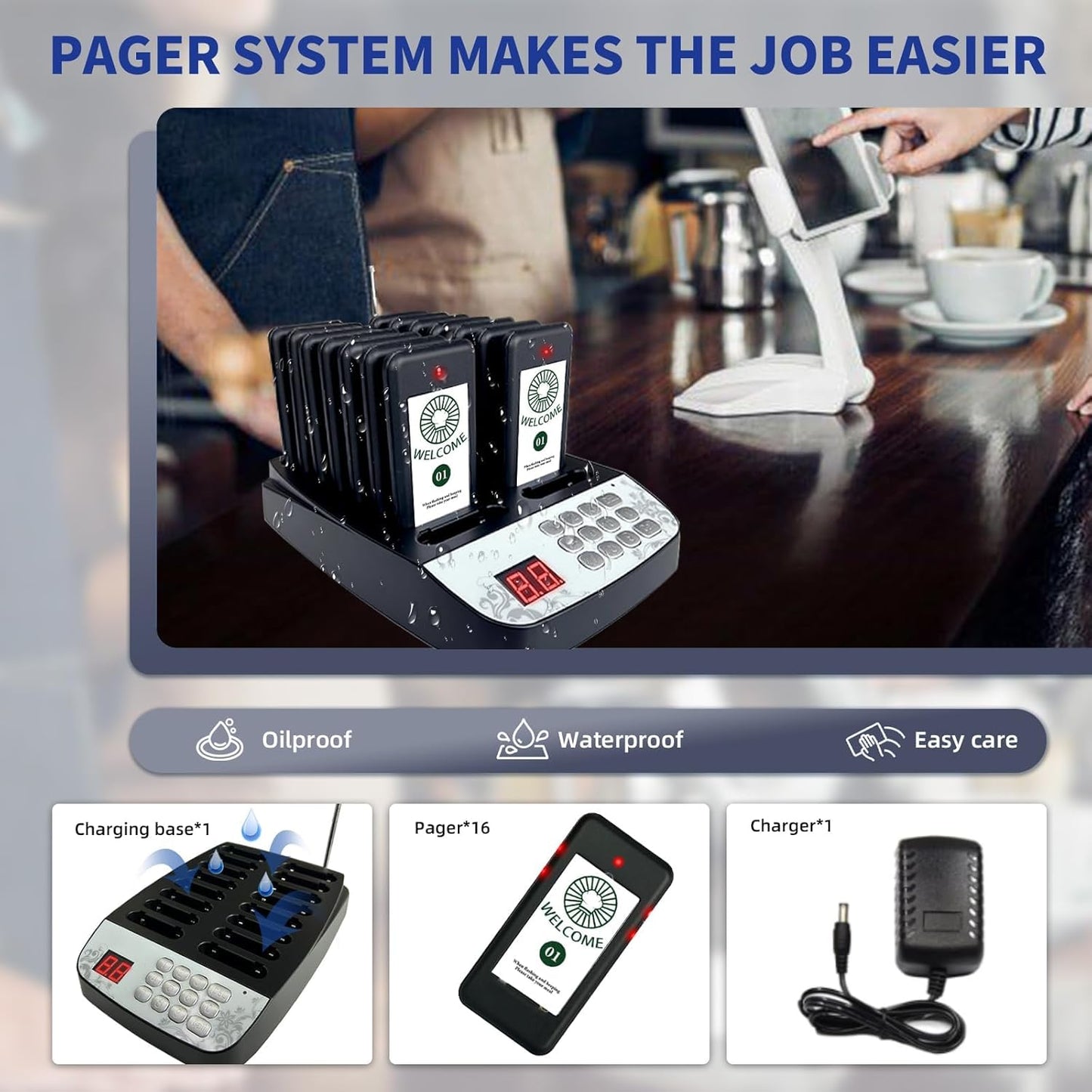 Restaurant Pager System,Pagers for Restaurants 1640ft Long Range,Social Distancing Keeping 16 Pagers and Buzzers,Waterproof Beepers Restaurants|Food Truck| Church Nursery|Cafe