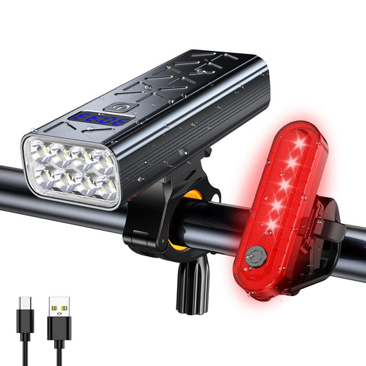 3600 Lumens Bike Lights, 8* LED Bike Light, 9600 mAh USB-C Rechargeable Bicycle Headlight with 5＋4 Light Modes, IPX6 Waterproof Bicycle Lights for Mountain Road Cycling Commuting Night Safety