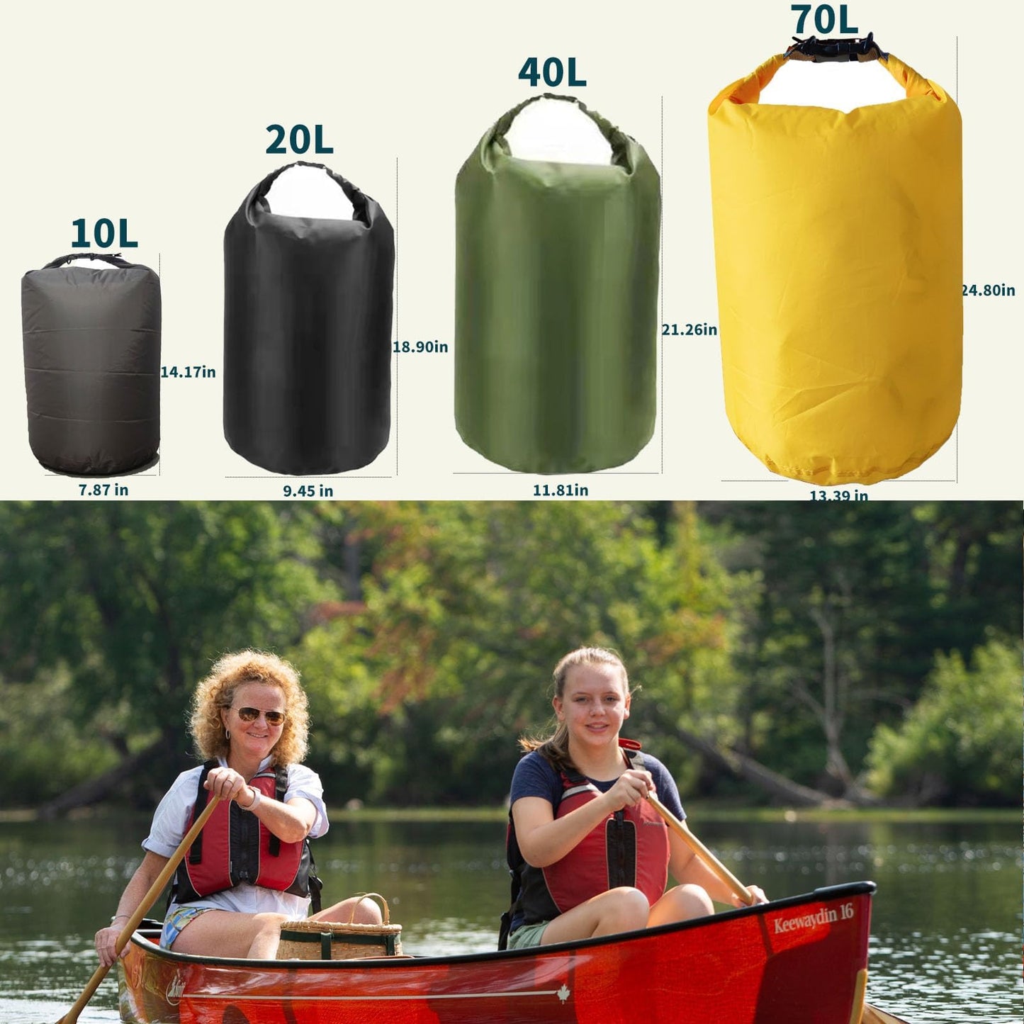 Sanpierazaar Dry Bags Waterproof, Ultralight Dry Sack, 10L/20L/40L/70L Waterproof Bags,Roll Top Sack for Kayaking, Beach, Rafting, Boating, Hiking, Camping,Swimming (Yellow, 40L)