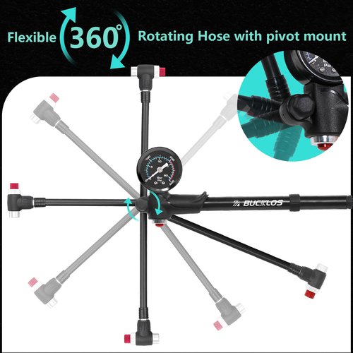 BUCKLOS Bike Shock Pump High Pressure Suspension Fork Pumps Rear Shocks Bicycle Tire Pump 300 Psi Max for Mountain, Road Bikes and Motorcycle Air Front Fork with Gauge No-Loss Schrader Valve Bike Tool