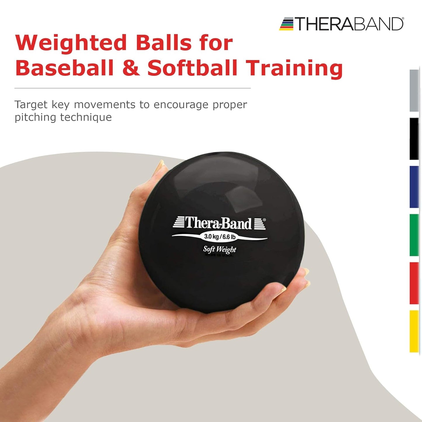 THERABAND Soft Weight, 4.5" Diameter, Weighted Balls for Baseball, Weighted Balls for Softball, Hand Held Ball Shaped Isotonic, Shoulder Strength, Rotator Cuff & Throwing Trainer, Yellow, 2.2LB
