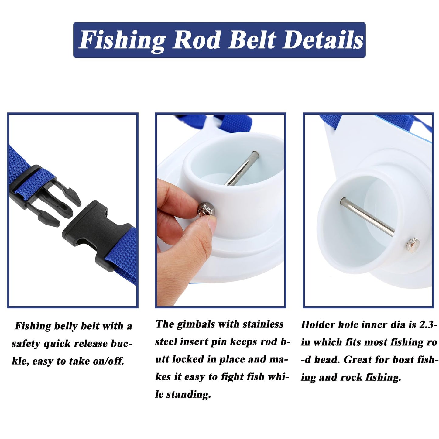 ASOCEA 2 Pcs Fishing Belt Rod Holder 2.5 Inch Inner Dia Offshore Tackle Boat Fishing Fighting Waist Belt Adjustable Fishing Waist Belt Rod Holder with Soft Padded