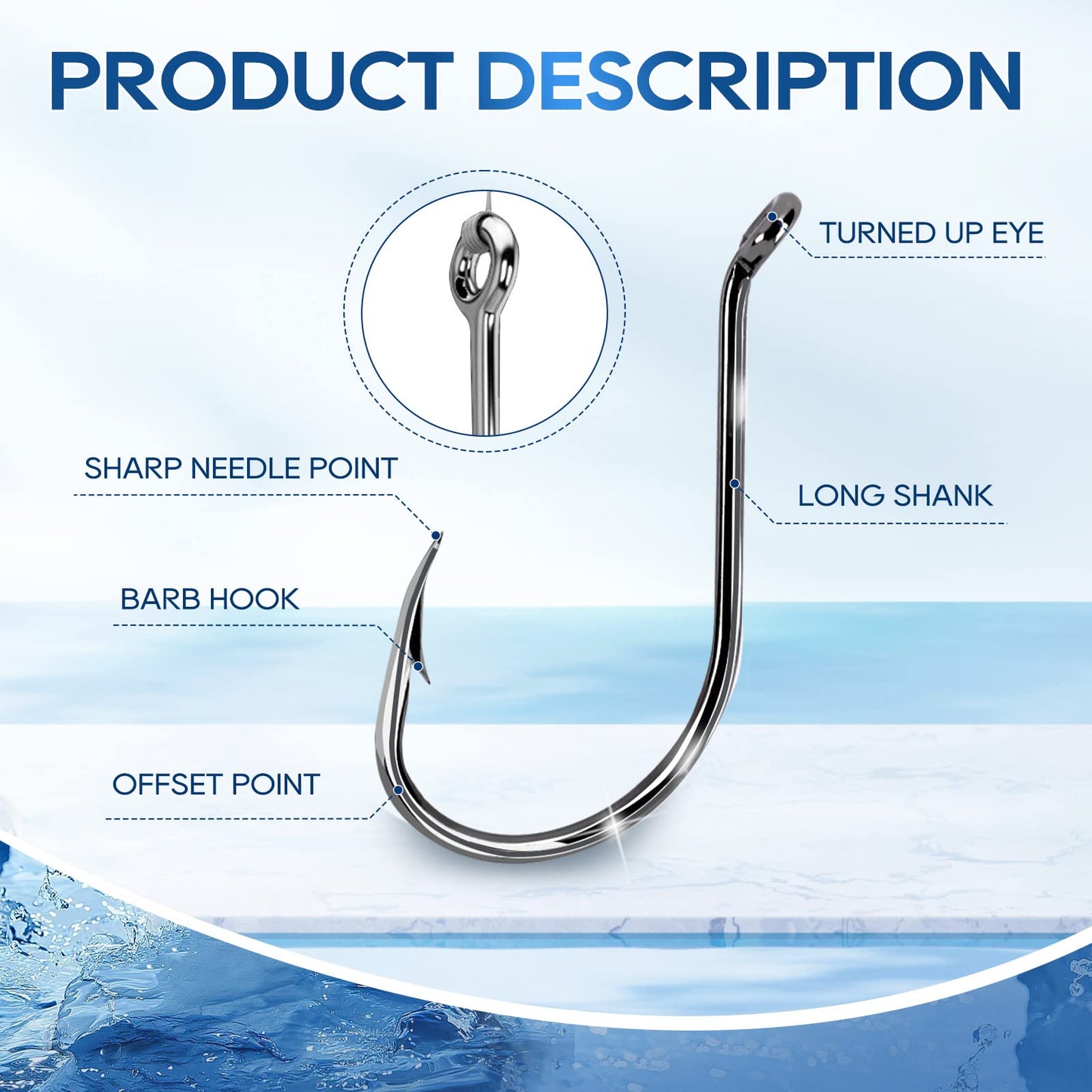 UCEC Fishing Hooks Octopus Hooks for Saltwater Freshwater High Carbon Steel Offset Circle Octopus Catfish Hooks for Catfish Trout Fishing Size 1/0 3/0 5/0, 50pcs/Box