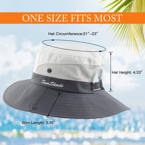 Sun Hats for Women Beach Hat Ponytail Hat Womens Sun Hat with UV Protection Wide Brim Light Grey