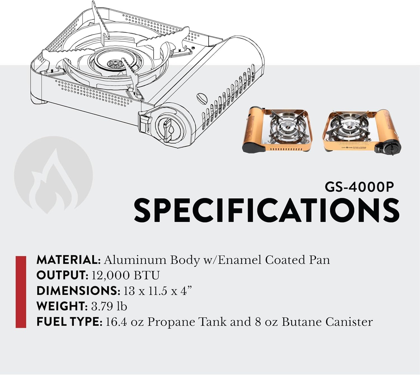 Gas ONE GS-4000P - Camp Stove - Premium Propane or Butane Stove with Convenient Carrying Case - Patented - Great for Camp Stove and Portable Butane Stove for All Cooking Application