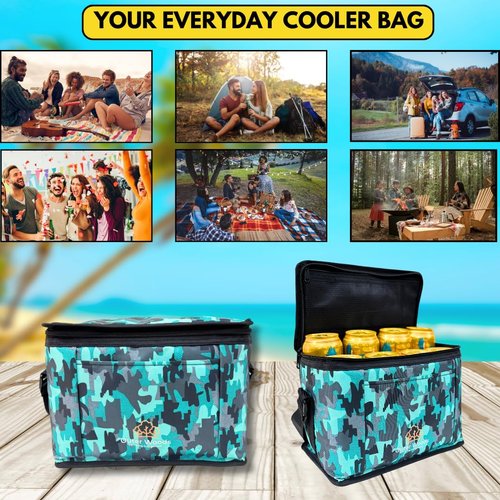 Outer Woods Insulated 8 Can Cooler Bag | Fits 8 x 500ml Beer Cans | Keep Drinks Cool for up to 10 Hours | Ideal for Carrying Beer, Soda, Juice, Milk and Water (Teal Forest)