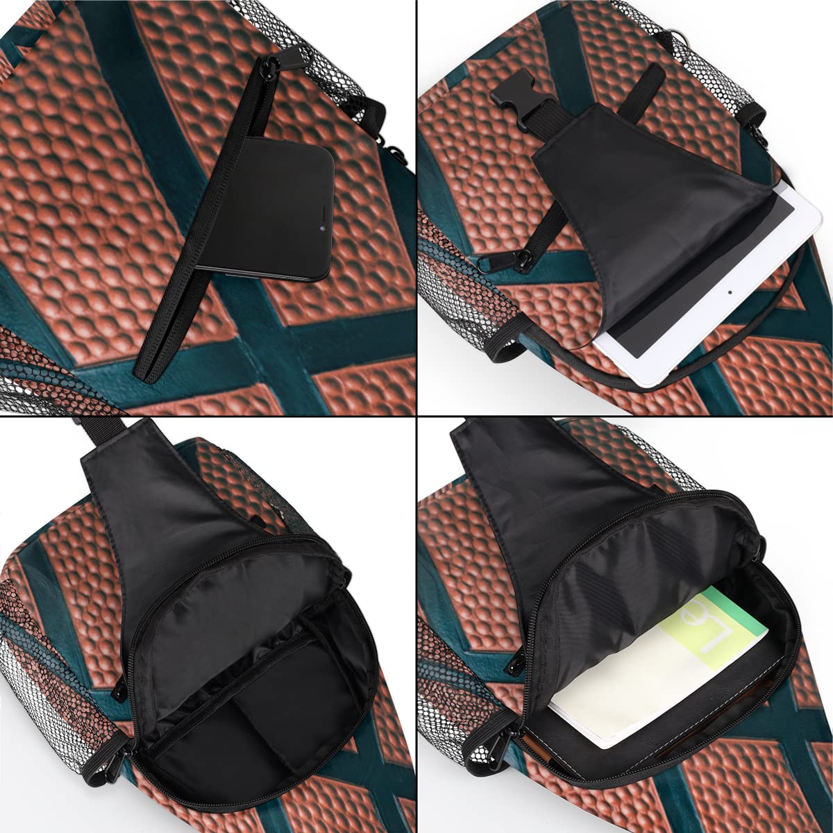 Basketball Ball Sport Sling Bag Crossbody Backpack Casual Chest Shoulder Daypacks For Cycling Hiking Travel