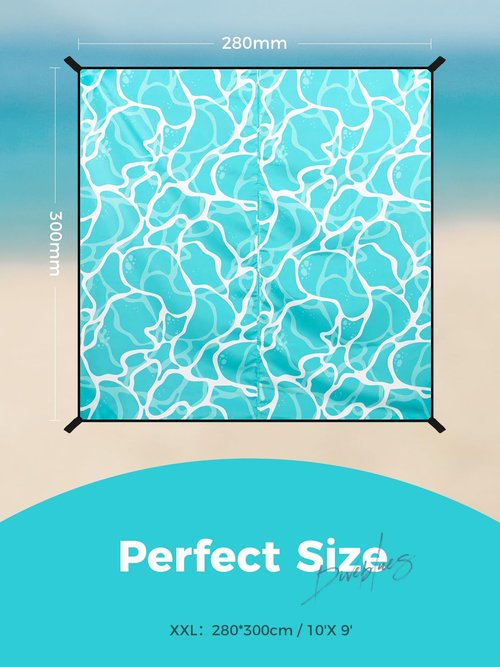Diveblues Beach Blanket Oversized Extra Large 110" * 118"/ 9 * 10 Ft,Beach Mat Waterproof Sandproof,Soft and Durable, Picnic Mat for Travel Camping, Beach Vacation,4 Stakes & 1 Travel Bag
