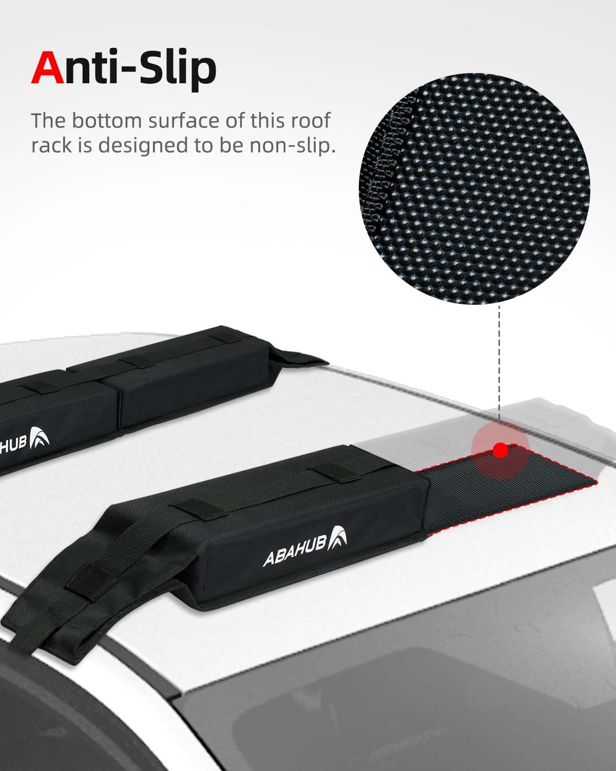 Abahub Car Soft Roof Rack Pads for Kayak,Canon,Surfboard,SUP Include 2 Tie Down Rope, 2 Quick Loop Strap, 2 Heavy Duty Tie Down Straps and a Storage Bag(Black)