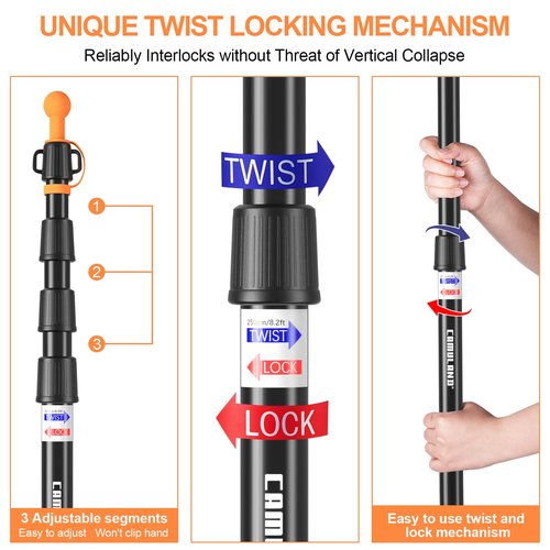 CAMULAND Tent Poles, Heavy Duty Tarp Poles Canopy Poles Aluminum Tent Poles with Non-Slip Cone Bottom, Adjustable Telescoping Tarp Poles
