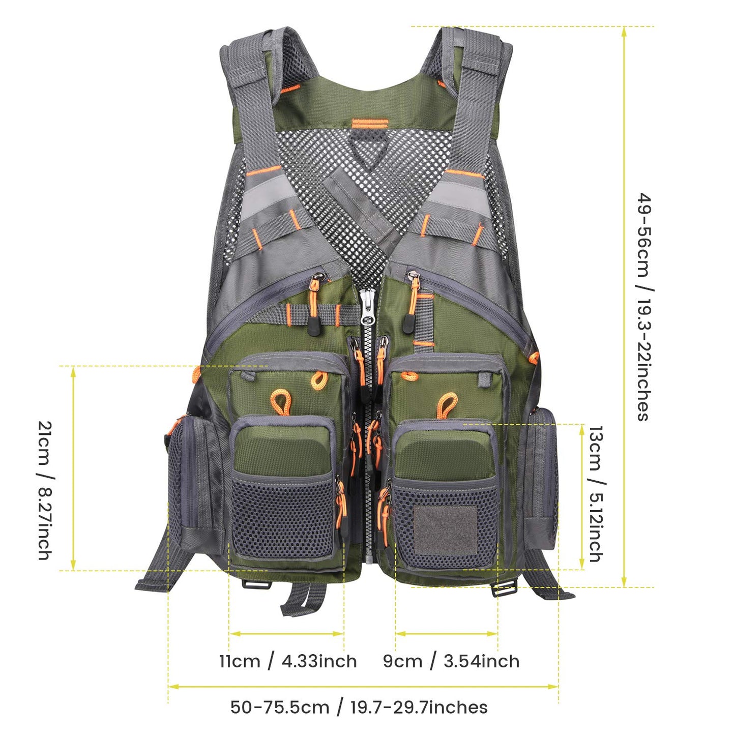 Gonex Fly Fishing Vest for Men Women, Comfortable Adjustable Fishing Vest with Multi-Pockets Reflective Stripes, Green+Gray