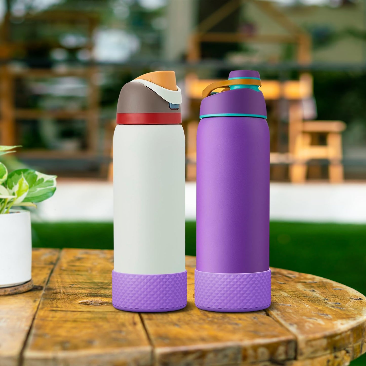 Alwenid 2PCS Silicone Water Bottle Boot for Owala 40 Oz, Anti-Slip Protective Sleeve Bottom Bumper Protector for FreeSip, Twist, and Flip Stainless Steel Water Bottles (Purple)