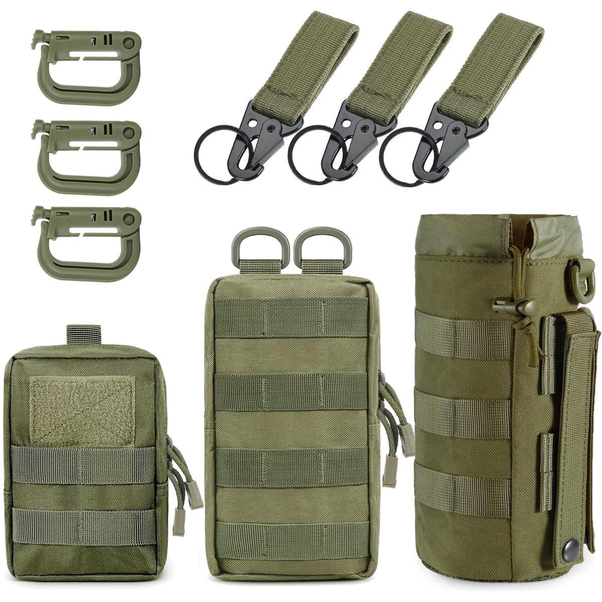 MUCHER 3 Pack Molle Pouches Tactical Pouches EDC Pouch Organizer Molle Bag Utility Pouch with 3 Carabiners and Key Rings for Outdoor Hiking Camping Training