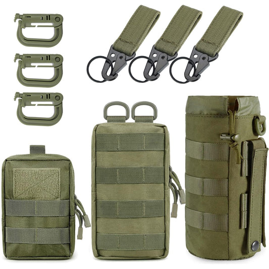 MUCHER 3 Pack Molle Pouches Tactical Pouches EDC Pouch Organizer Molle Bag Utility Pouch with 3 Carabiners and Key Rings for Outdoor Hiking Camping Training