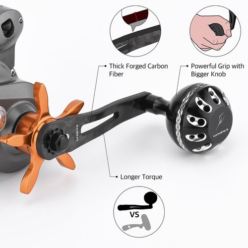 GOMEXUS Power Handle Compatible for Okuma Cold Water Linecounter Trolling Reel Handle 85mm Forged Carbon