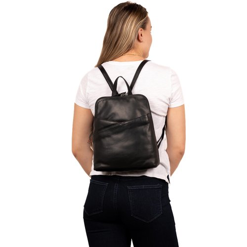 Lady Conceal Unisex Concealed Carry Jayden Leather Backpack with Hidden Compartment with Universal Holster (Black)