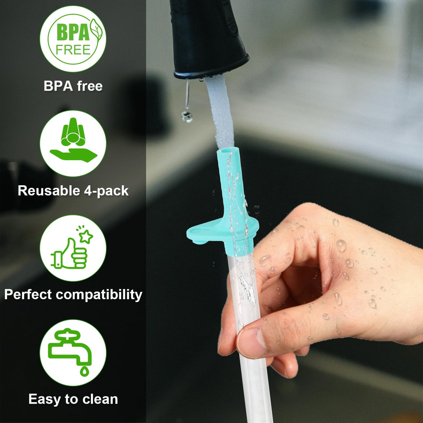 4pcs Replacement Straws with Bite Valve for Zak Designs Kelso 15 oz, with 1 Cleaning Brush Reusable Kids Cup Replacement Straws Accessory for Zak, BPA-Free (Light Blue + Pink)