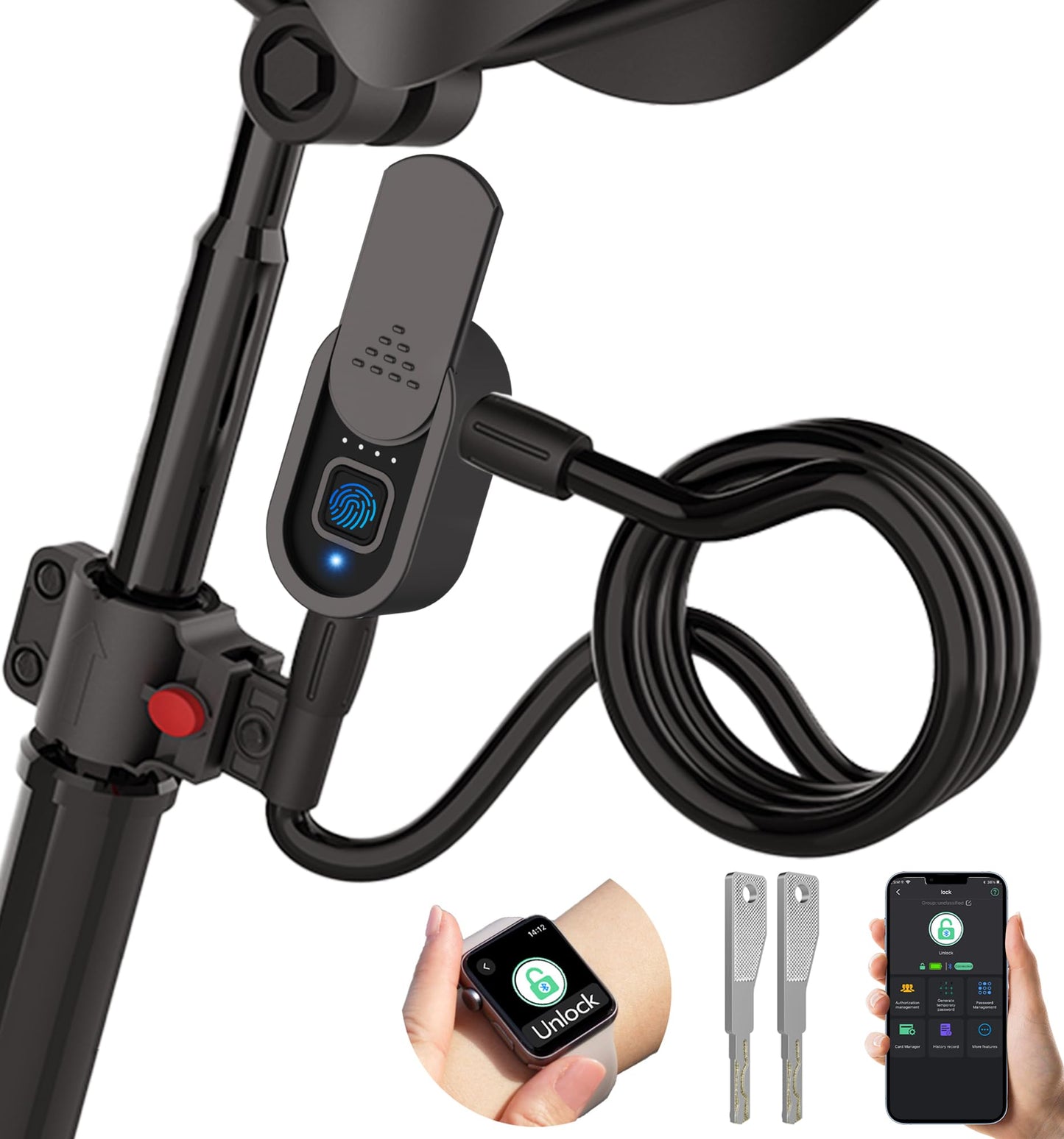 Anweller Fingerprint Bike Lock with Key, Heavy Duty Anti-Theft Weatherproof Keyless Bluetooth Digital Electronic Biometric Smart Cable Lock for Bicycle Scooter Accessories Outdoor Fence Gate