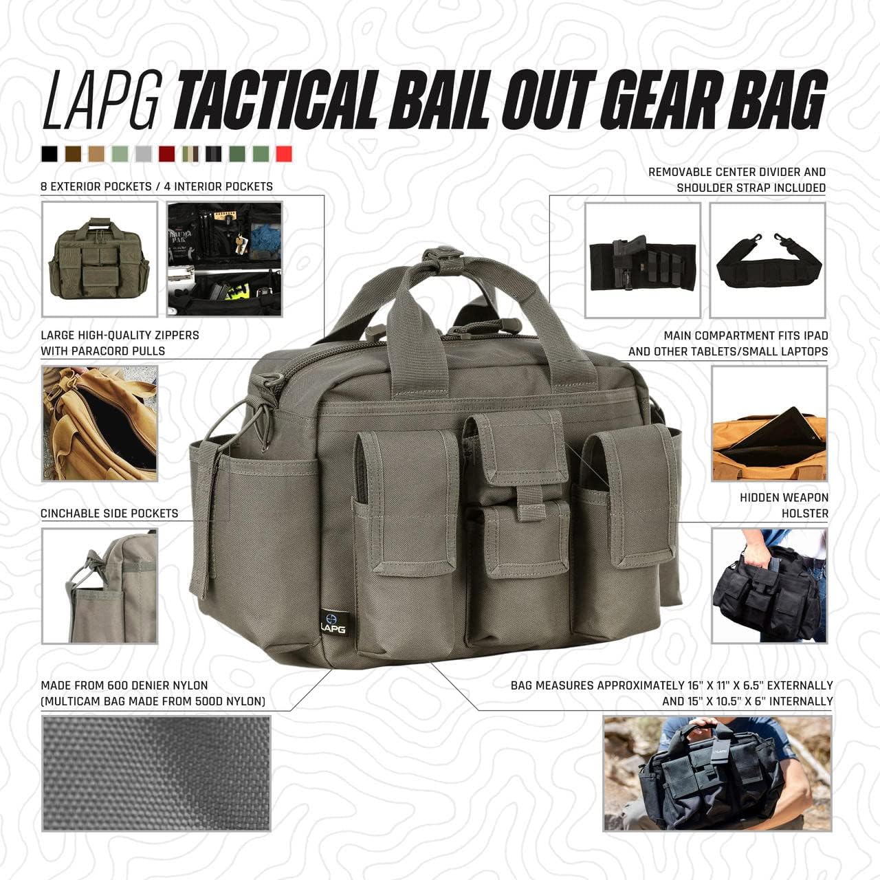 LAPG Tactical Bail Out Gear, Survival Bug Out, Hunting & Hiking, Range Bag with Shoulder Strap & Carry Handle