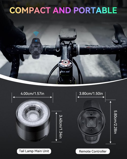 ONVIAN Colorful Bike Tail Light with Turn Signals, USB Rechargeable Bike Brake Light with Wireless Remote, 15 Light Modes 7 Colors Waterproof Cycling Safety Light for Adults Kids Road Mountain