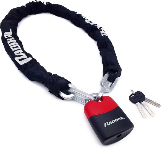 RADIKAL RK4120 Motorcycle Chain Lock Cemented Steel, ø0.39in, 3.93ft Long, 2X Link System, Anti-Scratch, High Security Padlock for Garage Security Anchor, Scooter, Electric Bicycle, Containers, Gates